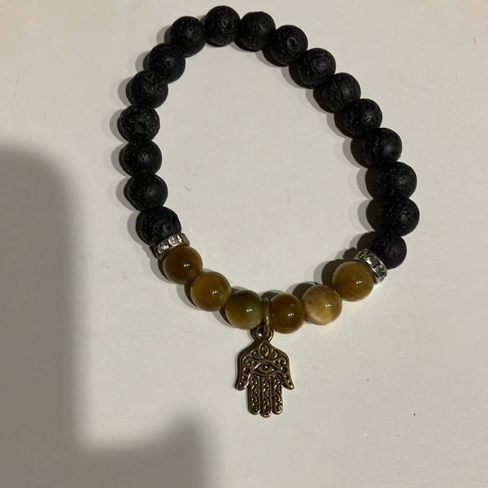 Diffuser Bracelet with tigers eye gemstone and Hamsa hand